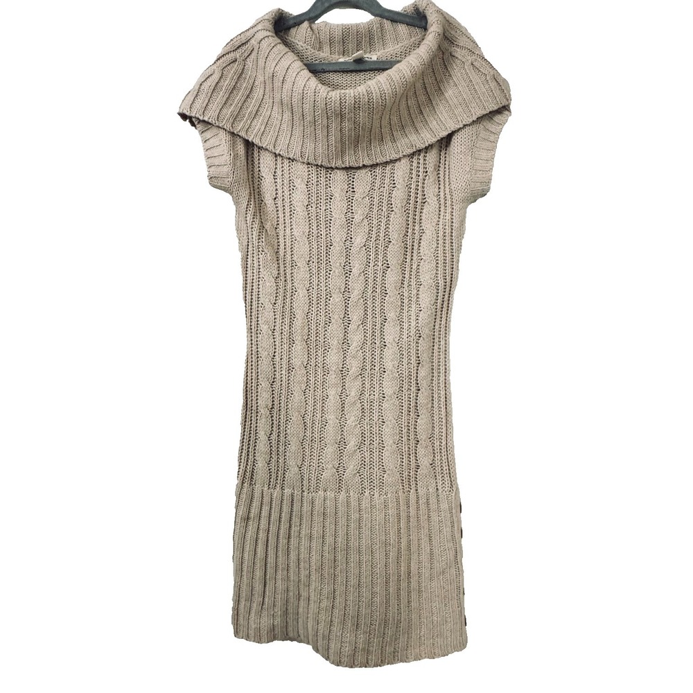 Cable Knit Cowl Neck Sweater Dress Cozy Quiet Luxury Old Money Beige Tunic Sz S